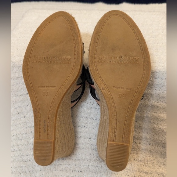 Burberry Black and Tan Plaid Wedge Sandals - Picture 9 of 12